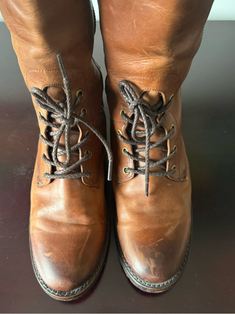 Frye - Women’s Tall Lace Up Leather Natalie Boot Combat Riding Boot - Brown US 7 - Picture 8 of 14